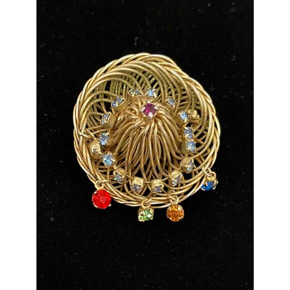 Vintage Brooch Rhinestone Sombrero Hat Vtg Wire Estate Costume Jewelry Pin U13 - Picture 1 of 4
